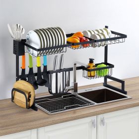 2-Tier Over-the-Sink Dish Drying Rack, Stainless Steel Large Dish Drainer with Utensil and Tableware Organizer for Kitchen Countertop